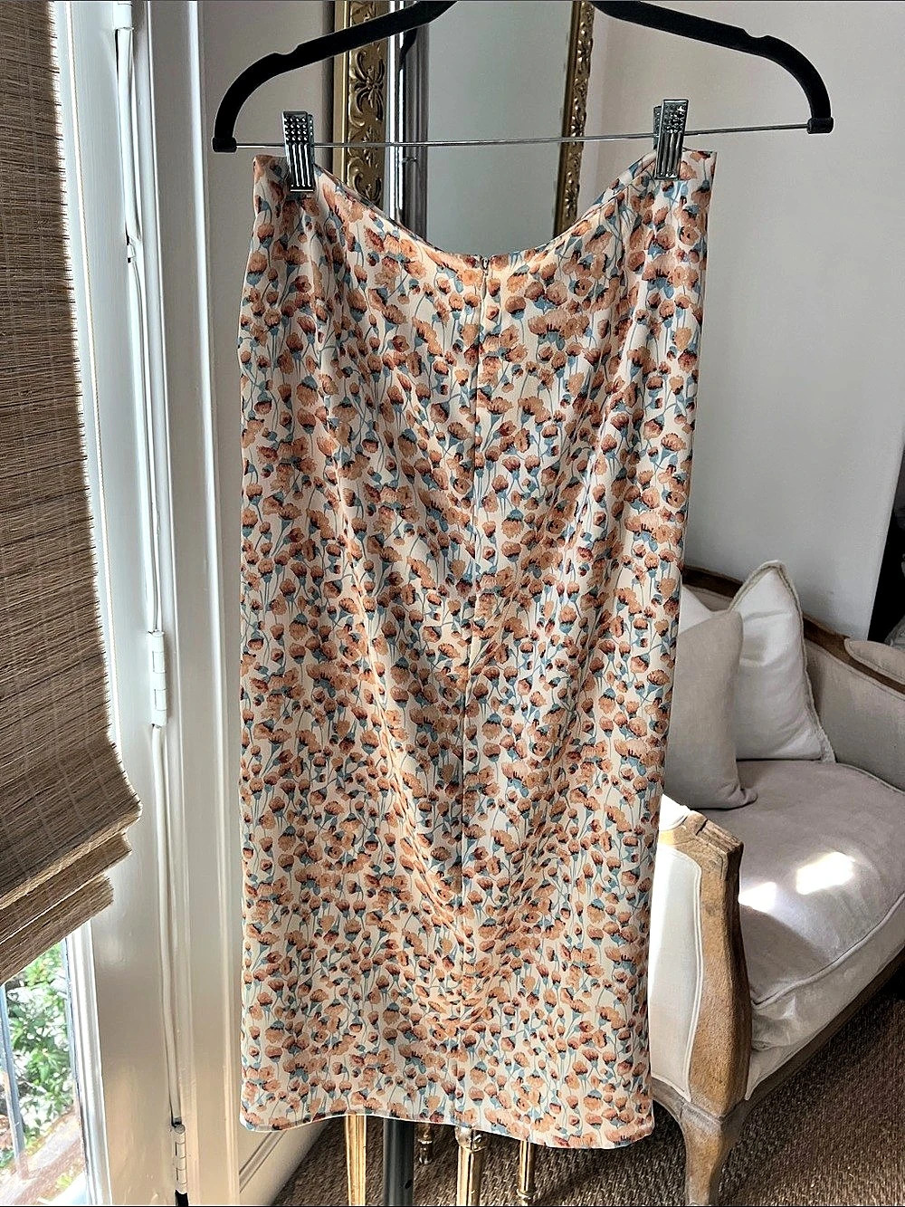 Vince Floral Midi Skirt Blue & Peach Size 0